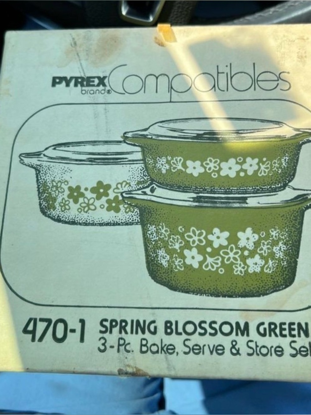 Vintage Pyrex Compatibles 470-1 Spring Blossom Green 3PC Set. Sealed New in Box
